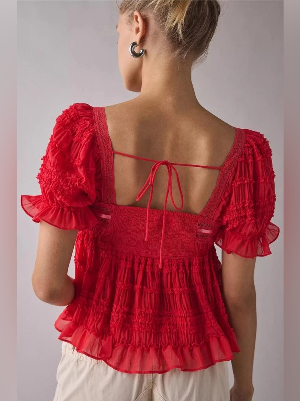 Urban Outfitters Kimchi Blue Serenade Ruffle Puff Sleeve Babydoll Blouse Size XS - Picture 2 of 6